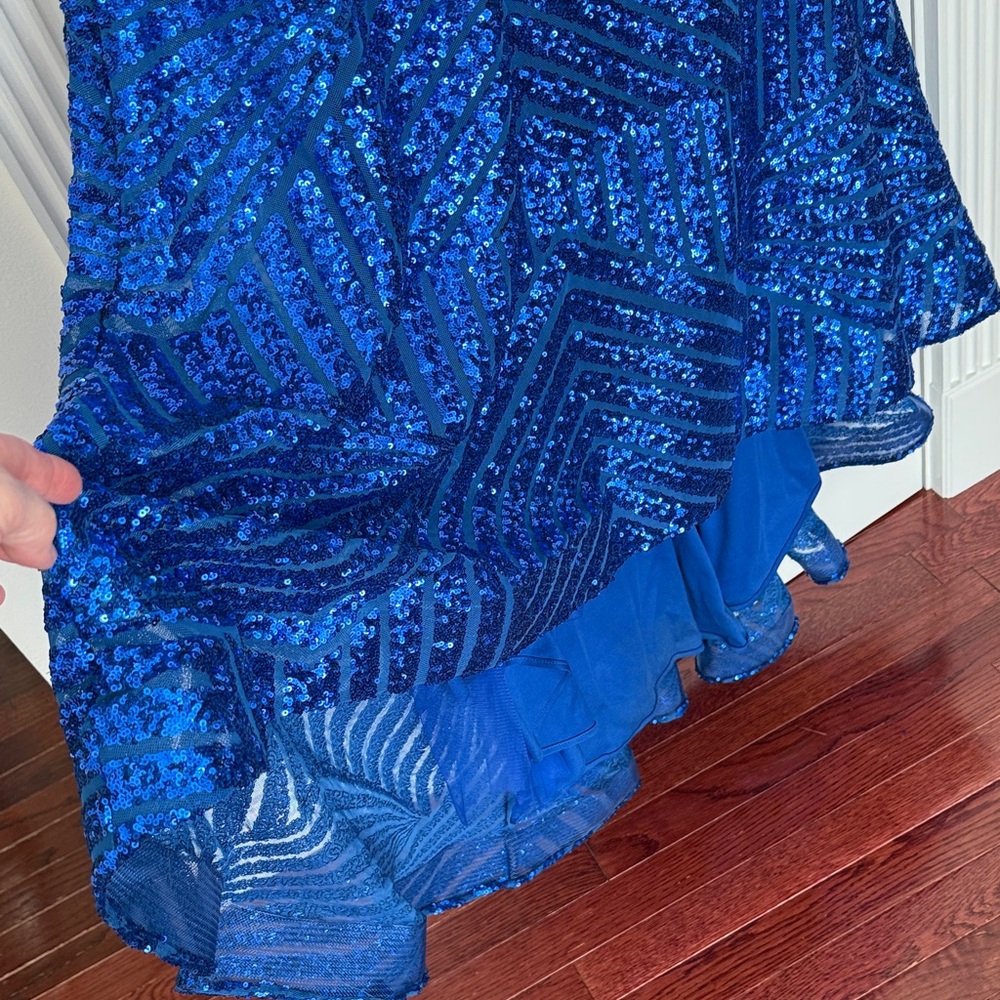 Mia Vega Royal Blue Sequin Hi Low Evening Prom Formal Gown Dress Sz 16 Like New - Picture 6 of 13